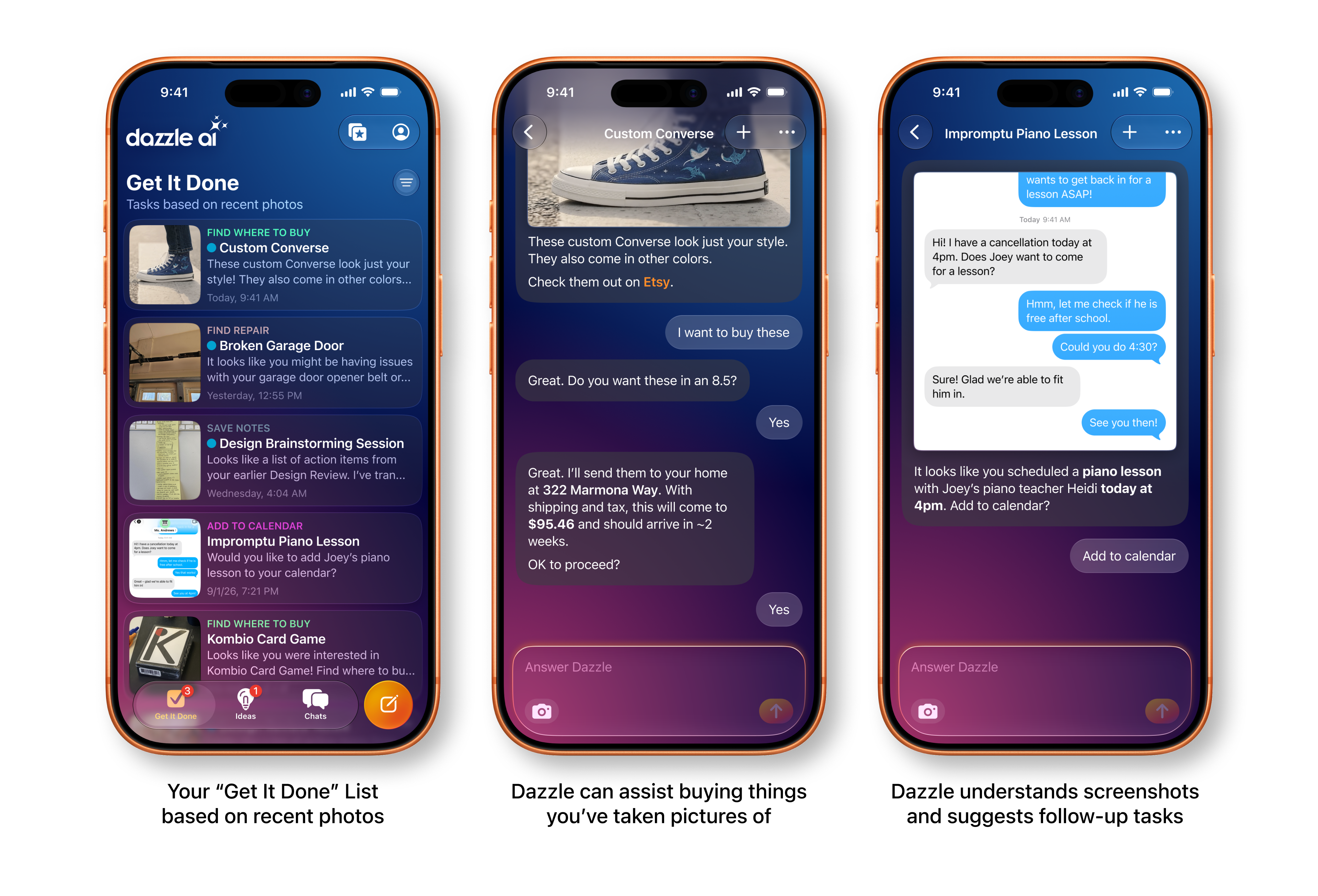 Dazzle Get It Done turns photos into tasks, purchases, and calendar events.