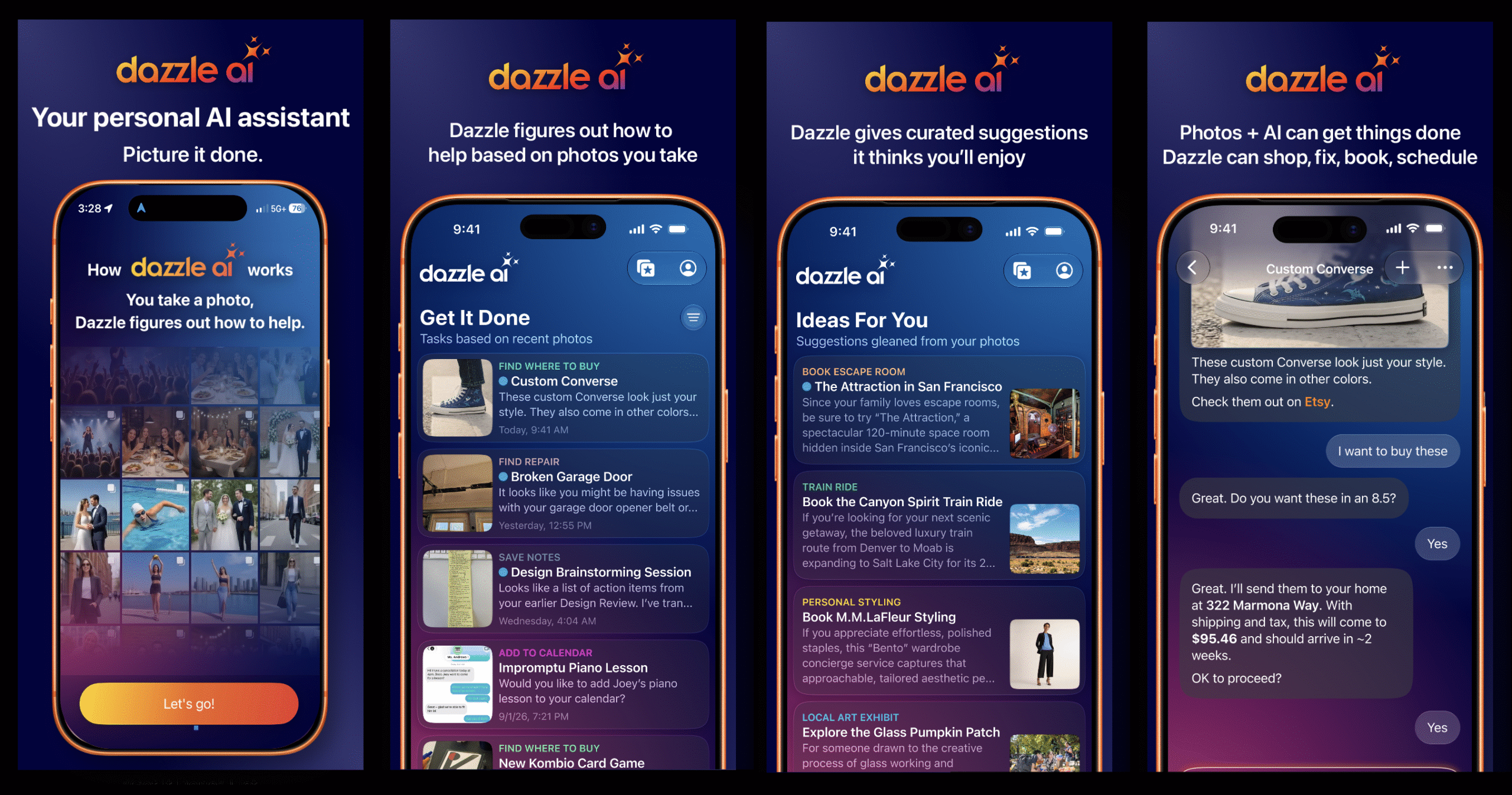 Dazzle personal AI assistant: photos become helpful actions, personalized ideas, and completed tasks.