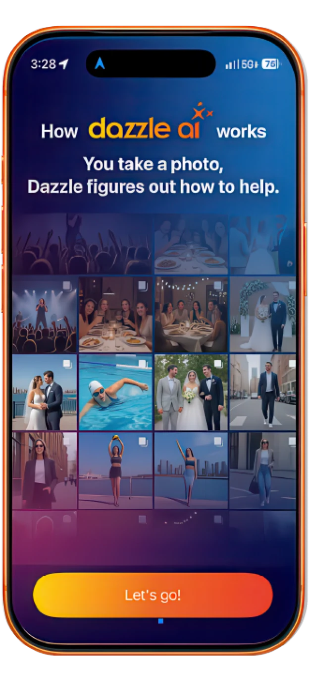 How Dazzle AI works: you take a photo, Dazzle figures out how to help