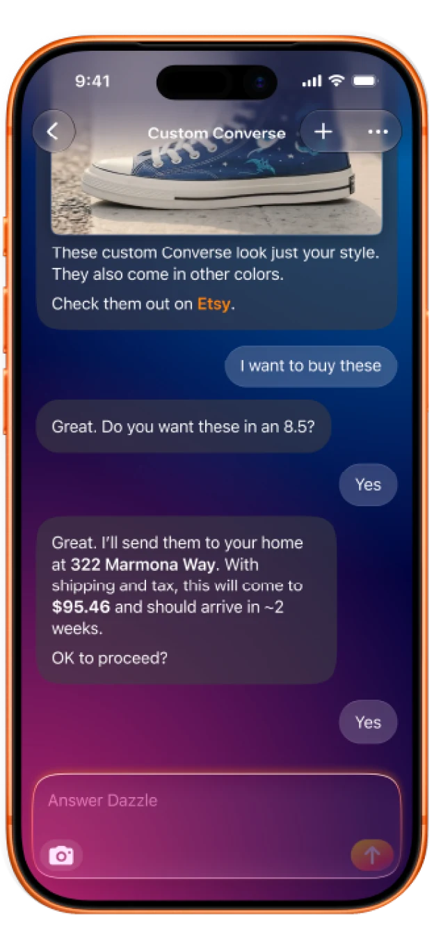 Dazzle chat helping buy custom Converse shoes